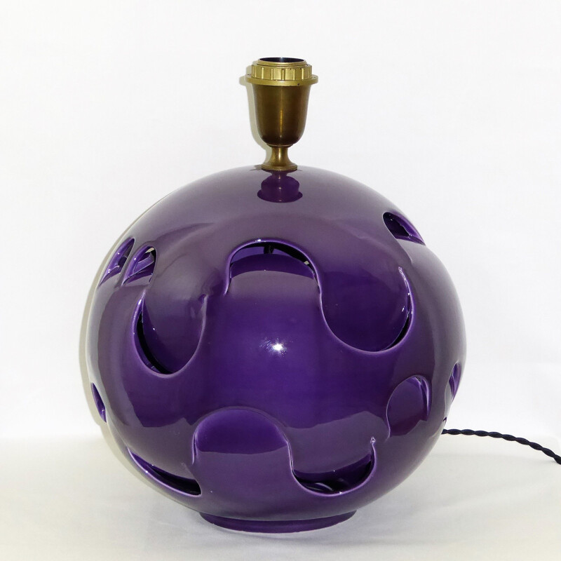 Vintage plum ceramic lamp, 1970