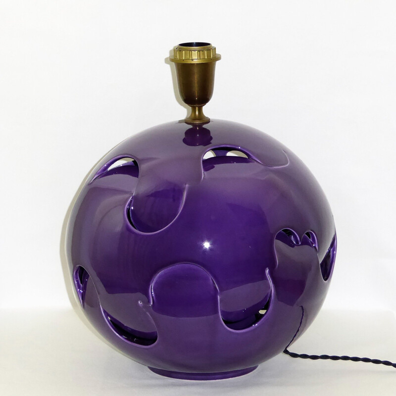 Vintage plum ceramic lamp, 1970