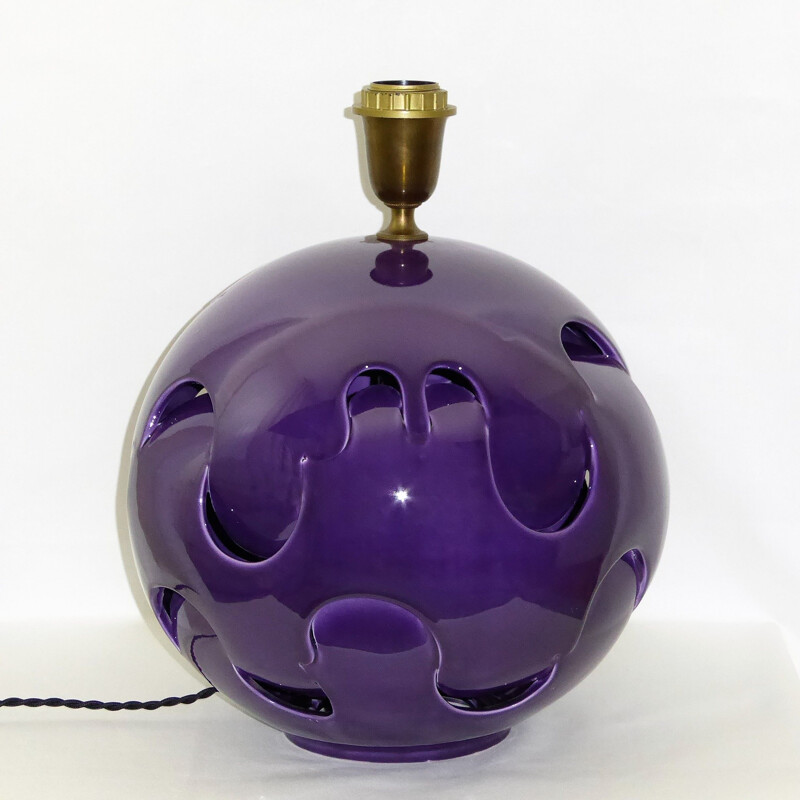 Vintage plum ceramic lamp, 1970