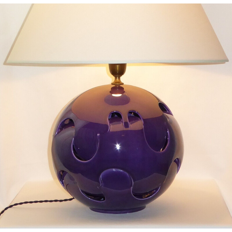 Vintage-Lampe aus pflaumenfarbener Keramik, 1970