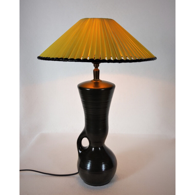 Vintage black ceramic lamp, 1950s