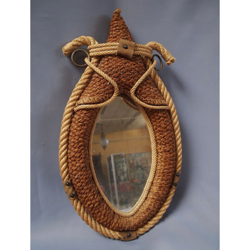 Vintage handcrafted mirror in rope, 1950s