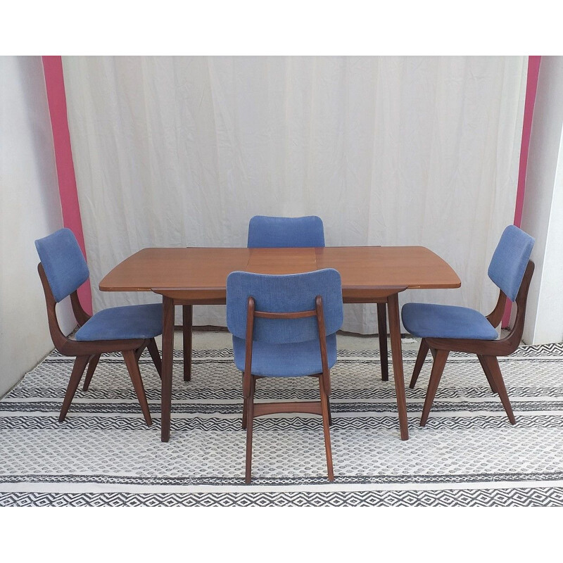 Vintage teak dining table by Louis Van Teeffelen, Wébé publisher, 1960