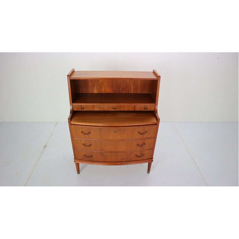 Vintage teak wood and brass secretary, 1960s