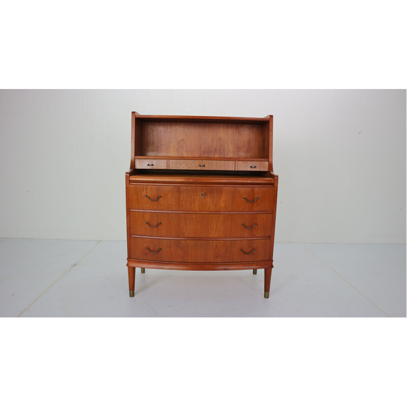 Vintage teak wood and brass secretary, 1960s