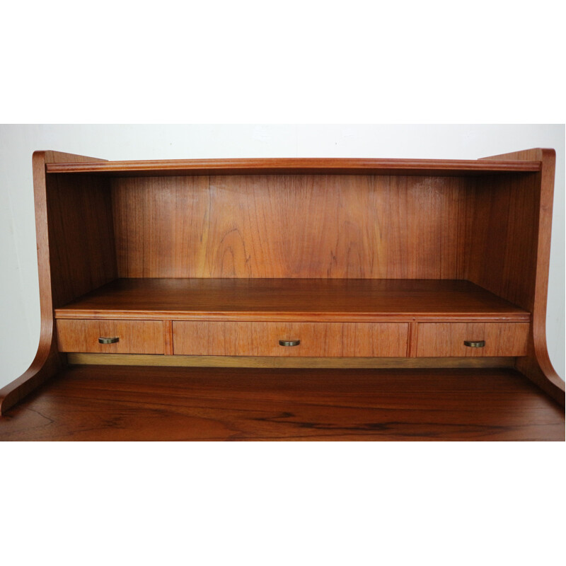 Vintage teak wood and brass secretary, 1960s