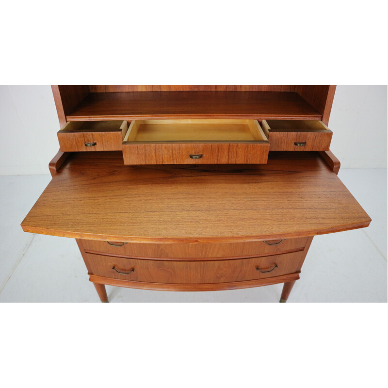 Vintage teak wood and brass secretary, 1960s