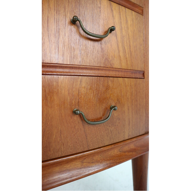 Vintage teak wood and brass secretary, 1960s