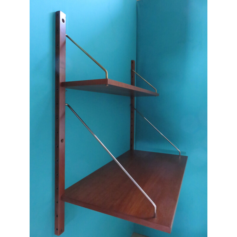 Vintage system of wall shelves with writing in Teak by Poul Cadovius, Denmark 1960