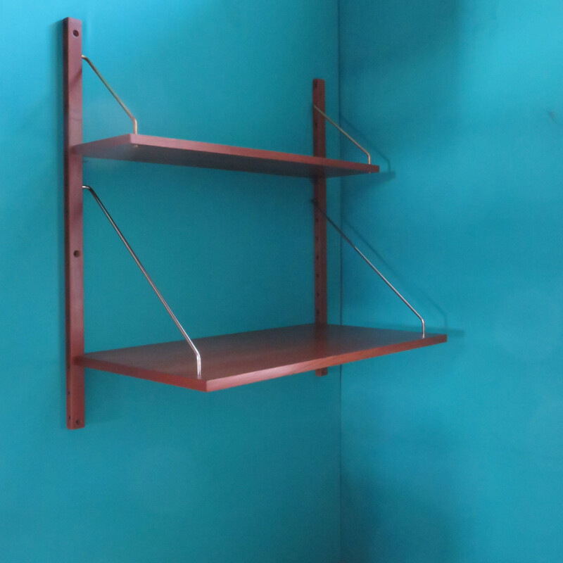 Vintage system of wall shelves with writing in Teak by Poul Cadovius, Denmark 1960