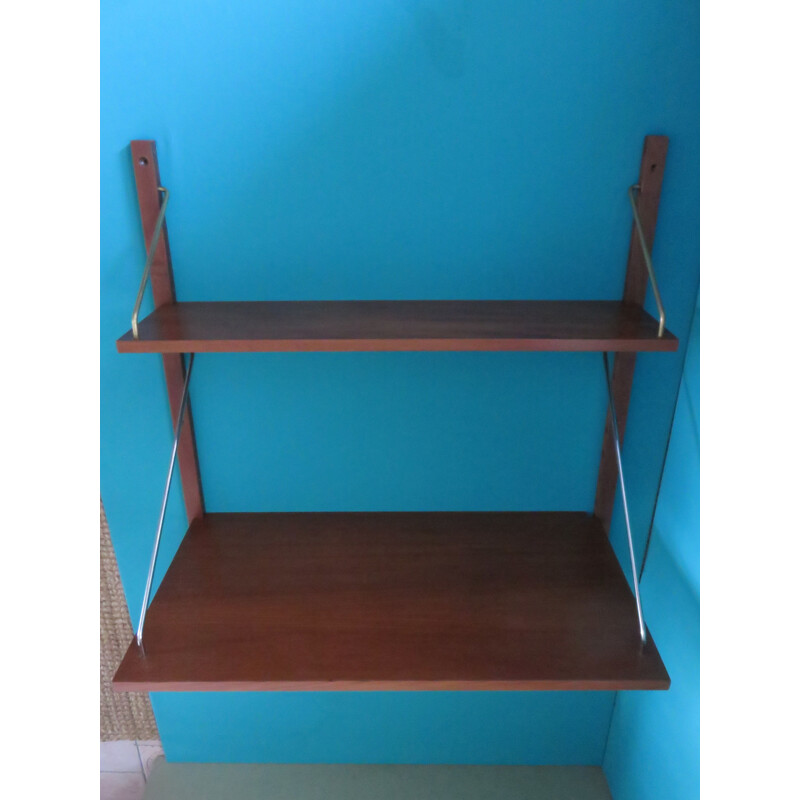 Vintage system of wall shelves with writing in Teak by Poul Cadovius, Denmark 1960