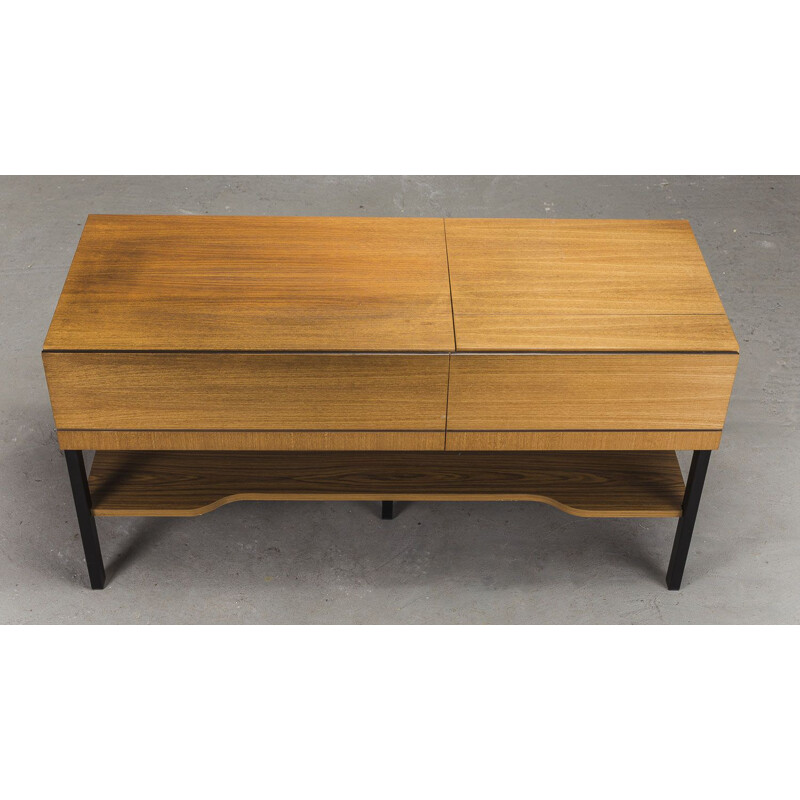 Vintage teak music sideboard with radio and gramophone, 1960