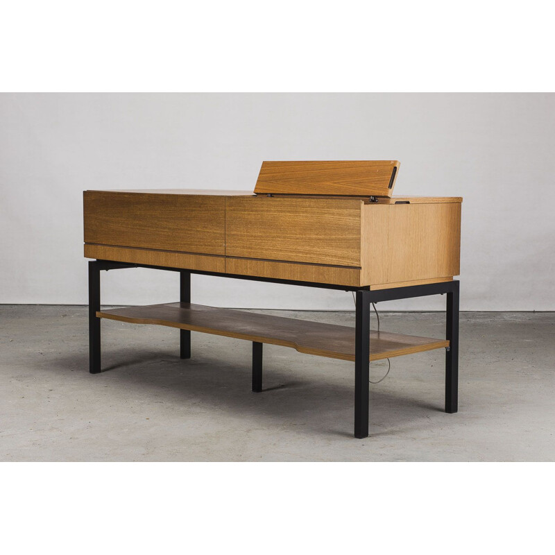 Vintage teak music sideboard with radio and gramophone, 1960