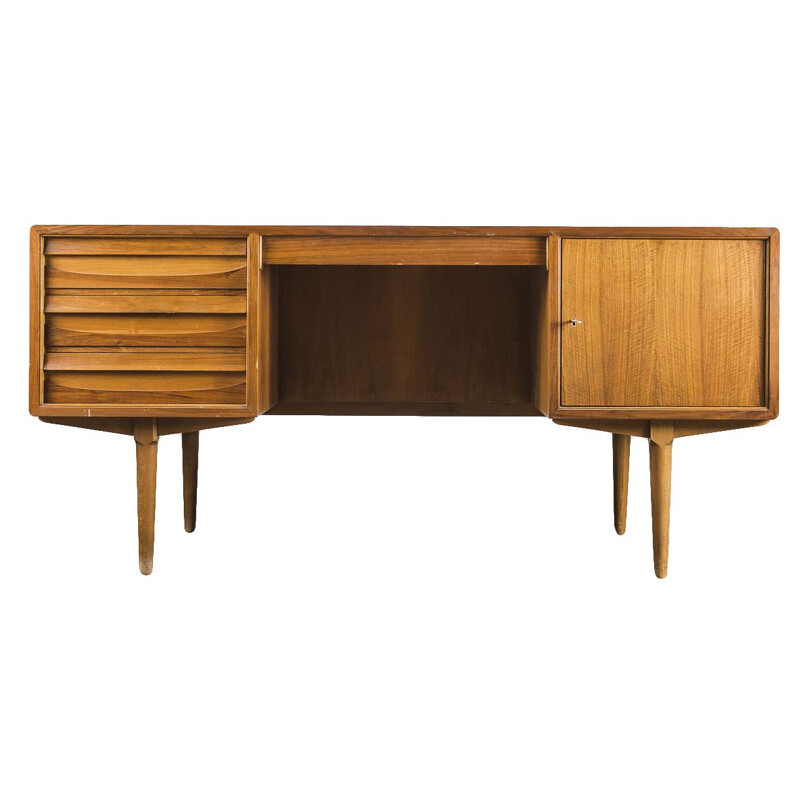 Vintage large walnut desk by Lothar Wegner for FW Möbel, 1970