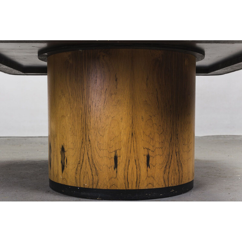 Square Vintage brutalist rosewood & etched brass coffee table by Heinz Lilienthal 1960