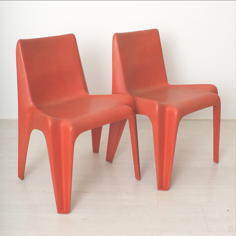 Pair of "bofinger" outdoor chairs in red plastic, Helmut BÄTZNER - 1960s