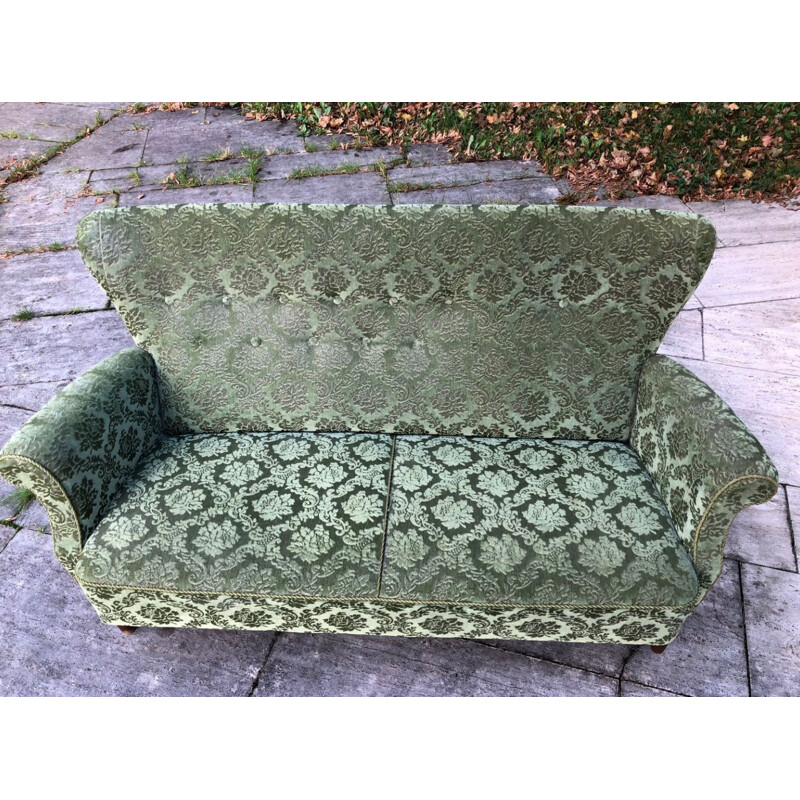 Vintage living room set in green velvet  by Fritz Hansen, 1940