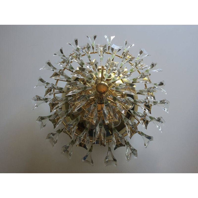 Vintage Italian gilt brass and crystal chandelier by Stilkronen, 1970s 