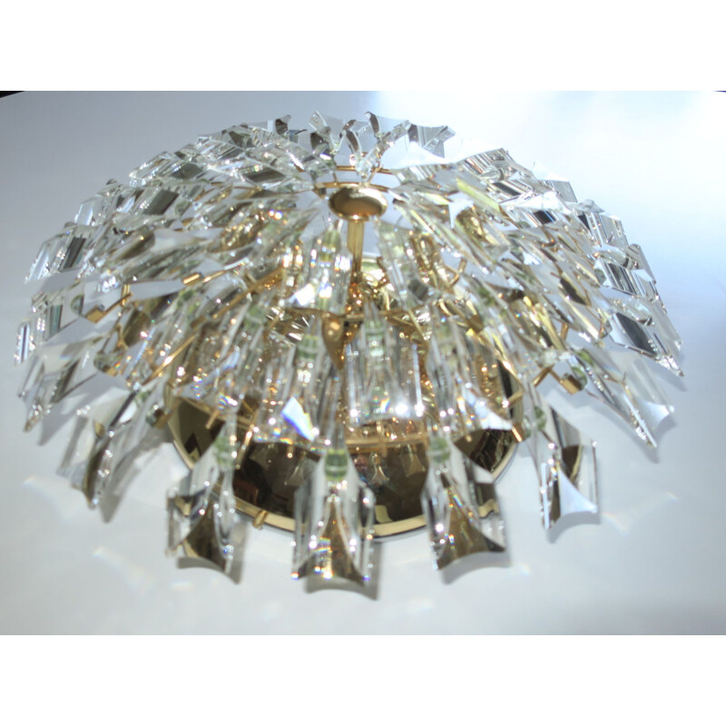 Vintage Italian gilt brass and crystal chandelier by Stilkronen, 1970s 