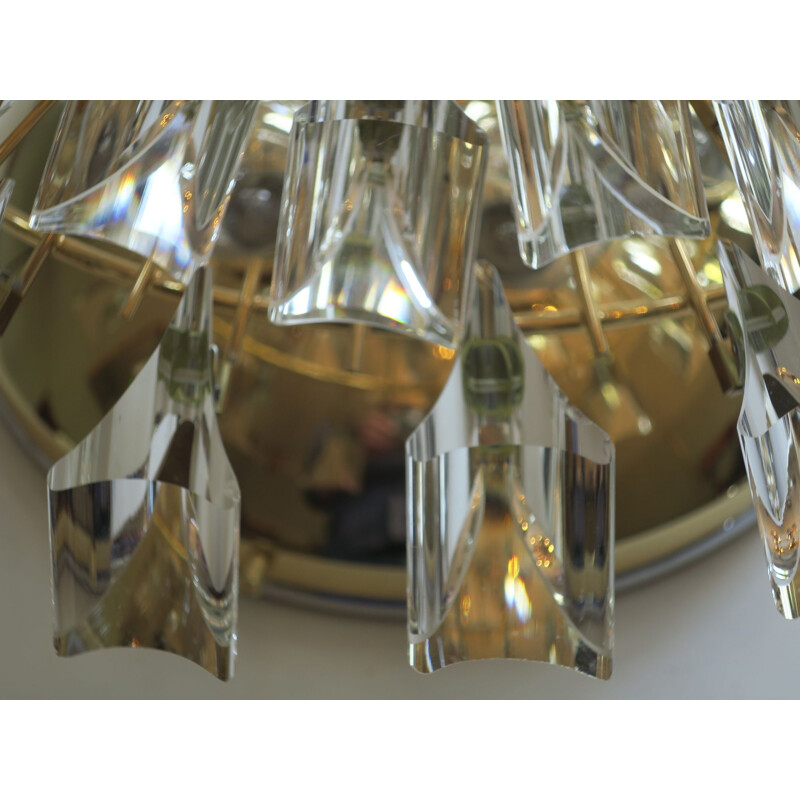Vintage Italian gilt brass and crystal chandelier by Stilkronen, 1970s 
