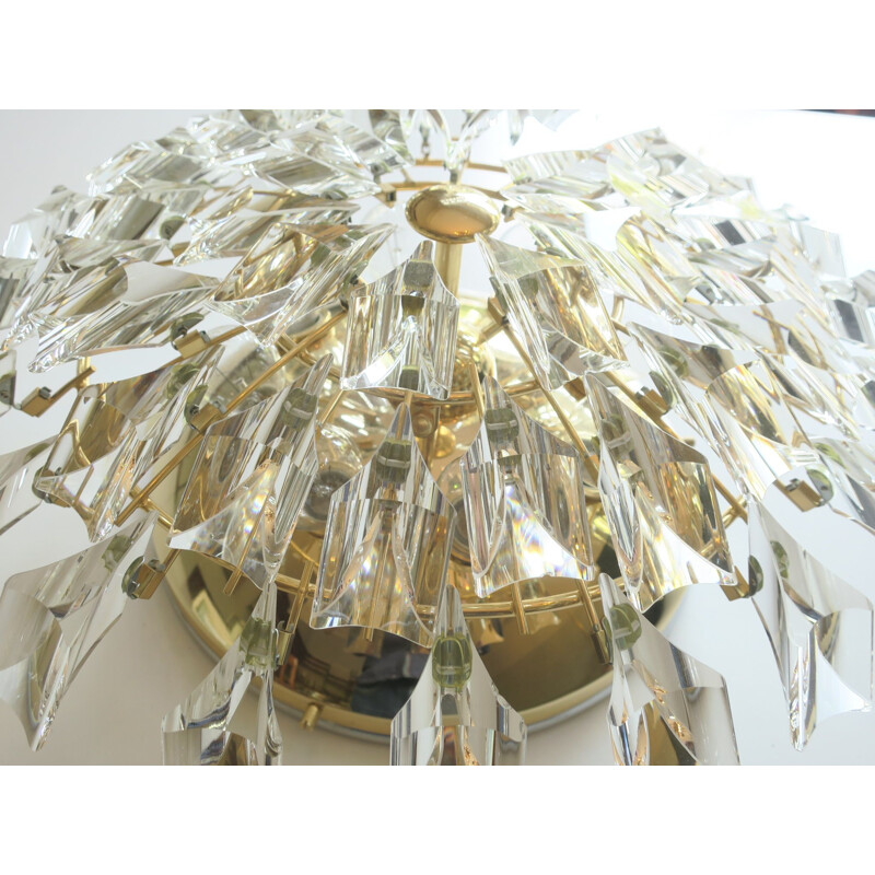 Vintage Italian gilt brass and crystal chandelier by Stilkronen, 1970s 