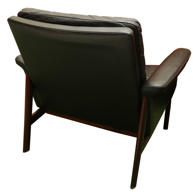 Black leather vintage armchair, Finn JUHL - 1960