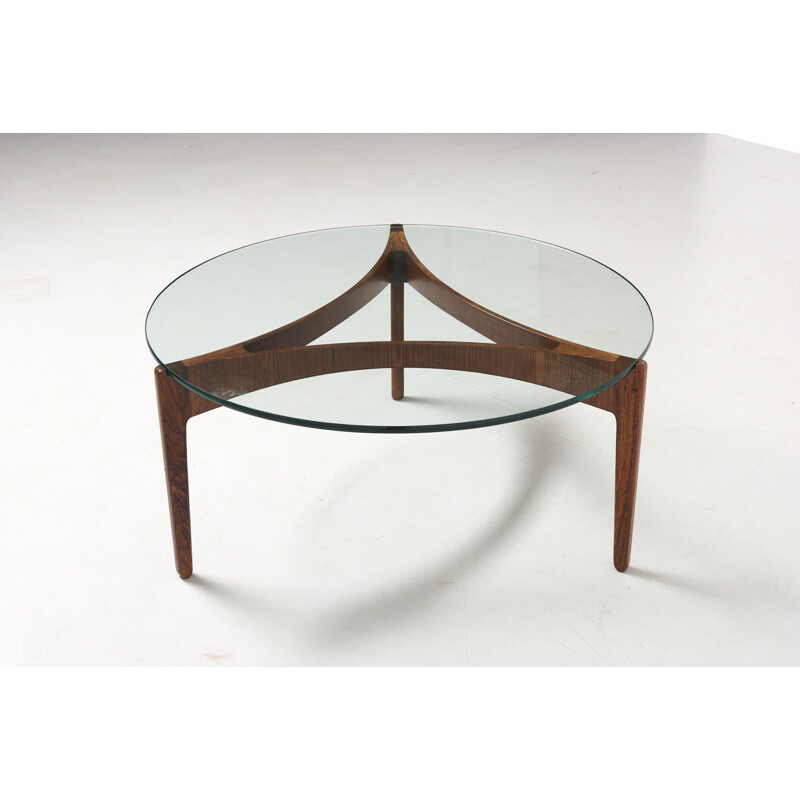 Vintage 3 legged coffee table in rosewood by Sven Ellekaer Christian Linneberg