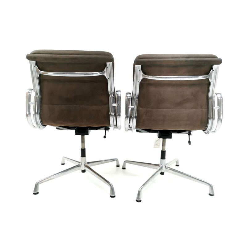 Pair of vintage Eames ICF soft pad aluminium swivel desk armchair 