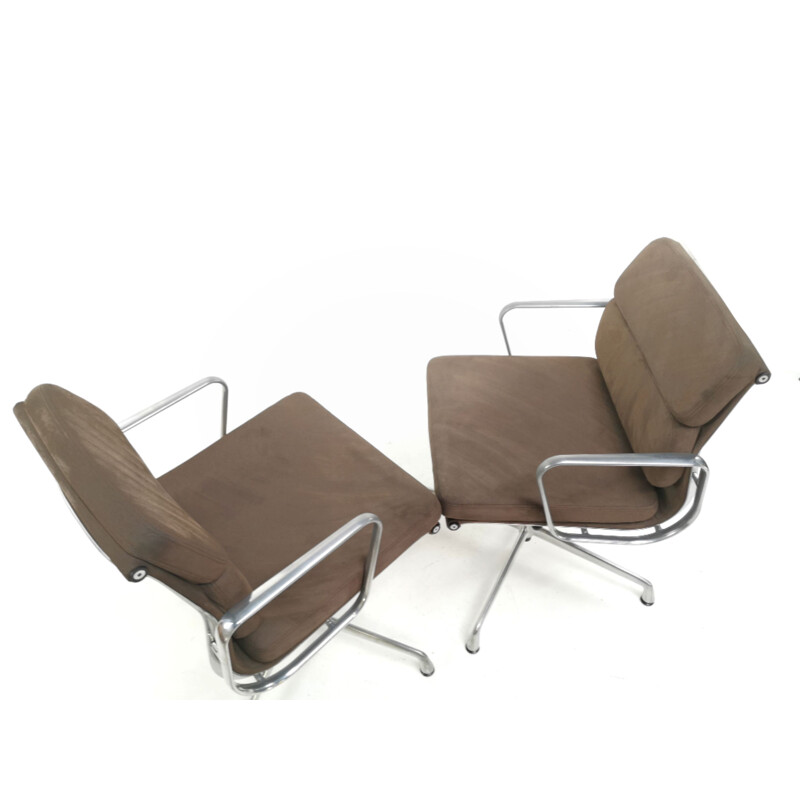 Pair of vintage Eames ICF soft pad aluminium swivel desk armchair 