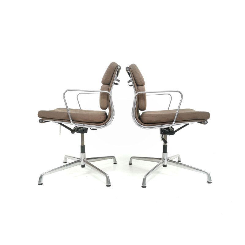 Pair of vintage Eames ICF soft pad aluminium swivel desk armchair 