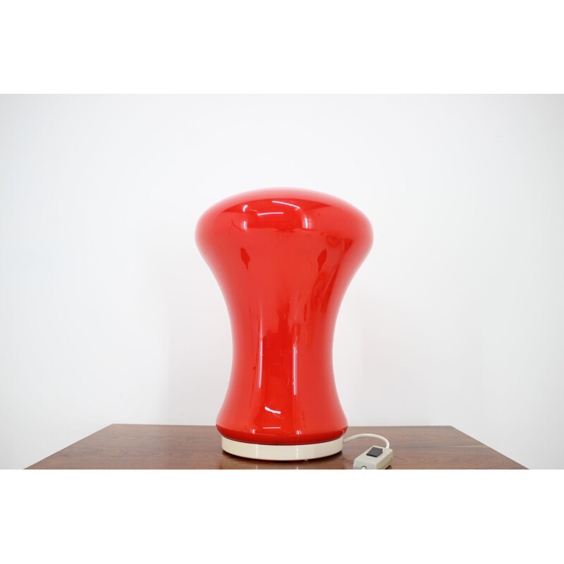 Vintage red glass table lamp, Czechoslovakia 1970