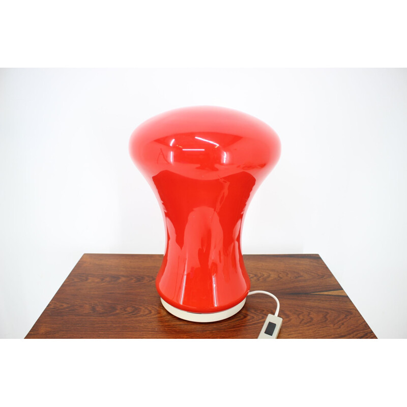 Vintage red glass table lamp, Czechoslovakia 1970