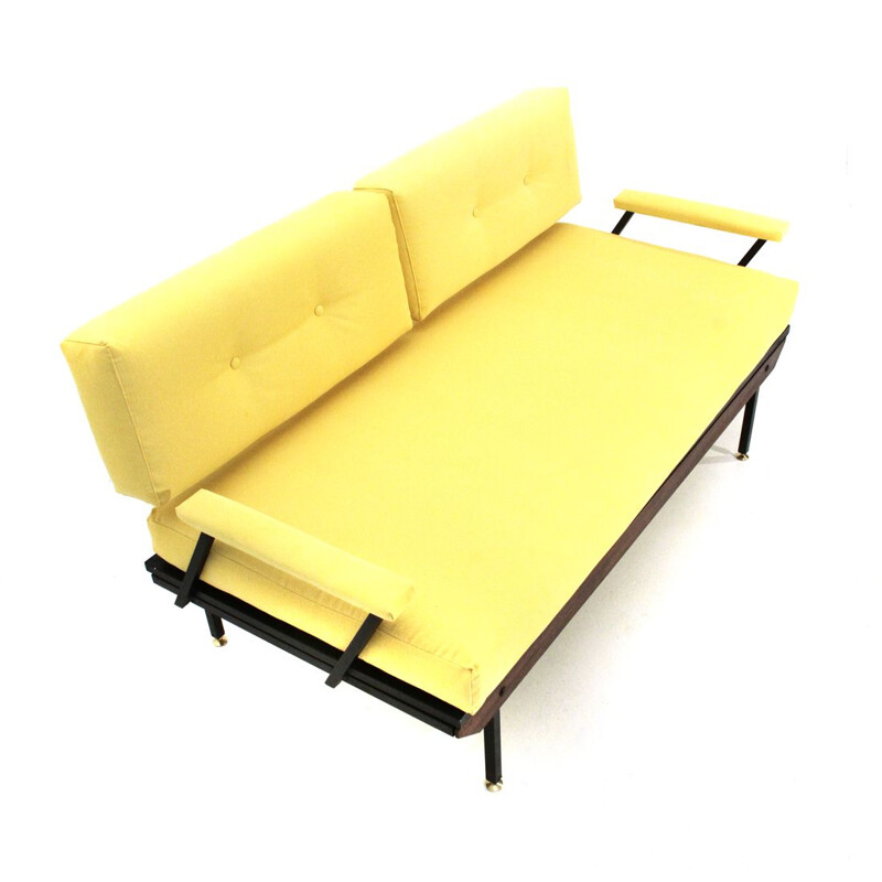 Divano letto vintage in tessuto giallo, 1950