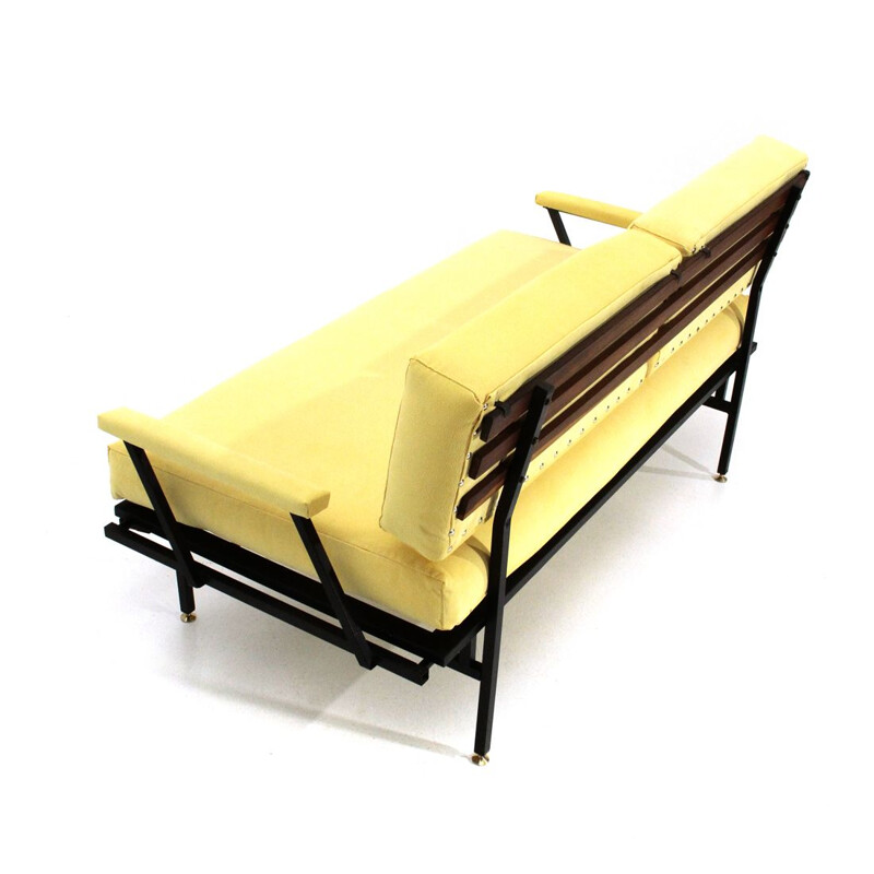 Sofá-cama Vintage em tecido amarelo, 1950