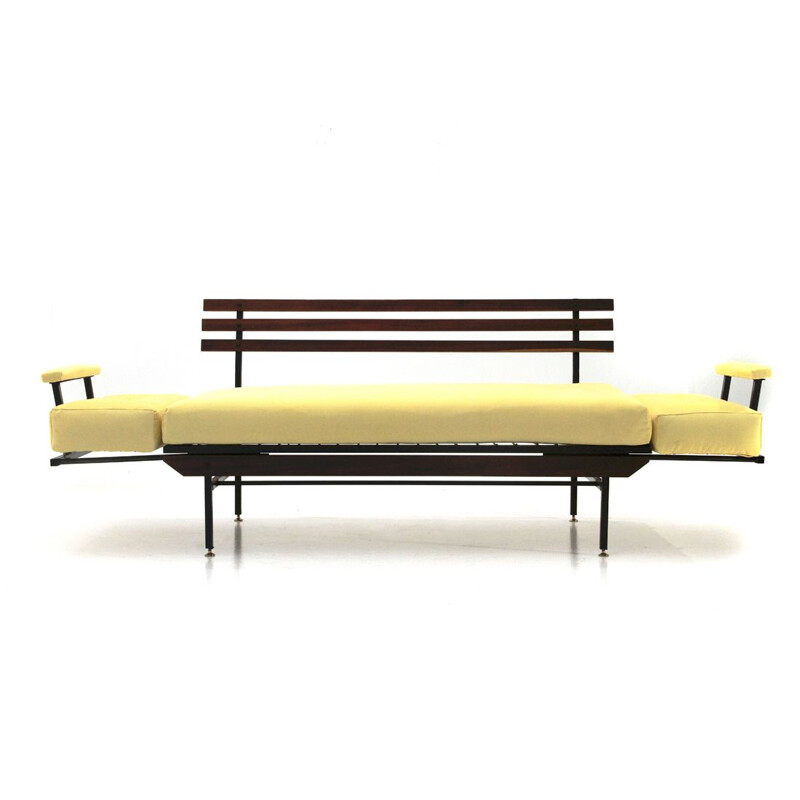 Vintage yellow fabric sofa bed, 1950s