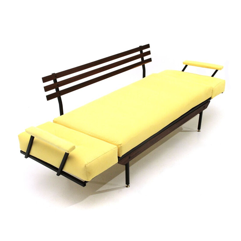 Sofá-cama Vintage em tecido amarelo, 1950