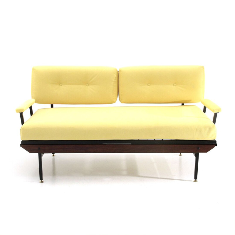 Divano letto vintage in tessuto giallo, 1950