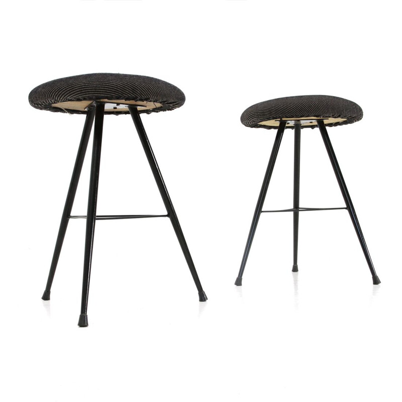 Set of 2 vintage black metal stools, Italy, 1950s