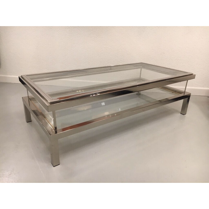Vintage glass, chrome and brass coffee table by Maison Jansen, 1970s