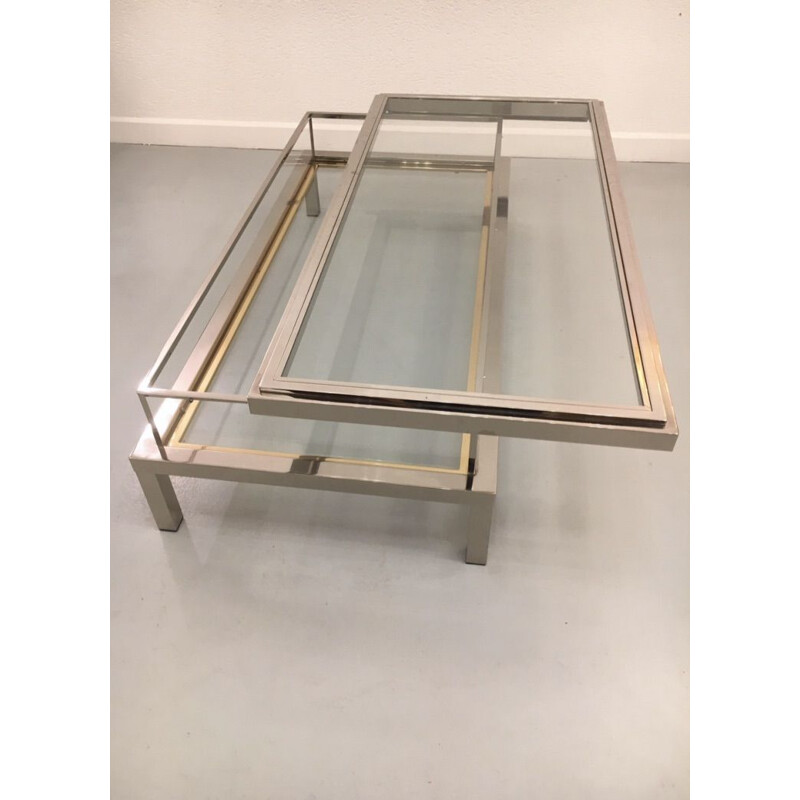 Vintage glass, chrome and brass coffee table by Maison Jansen, 1970s