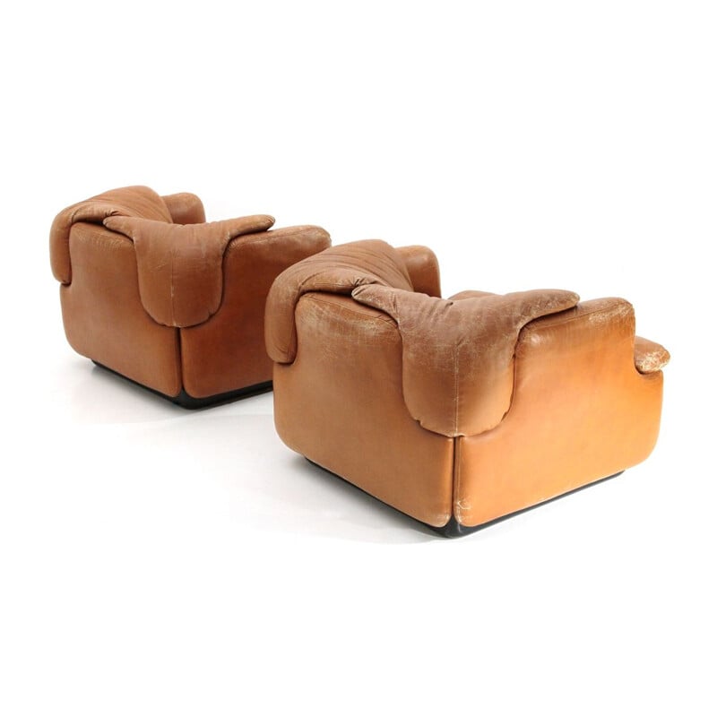 Set of 2 vintage "Confidential" leather armchairs by Alberto Rosselli for Saporiti, 1970s