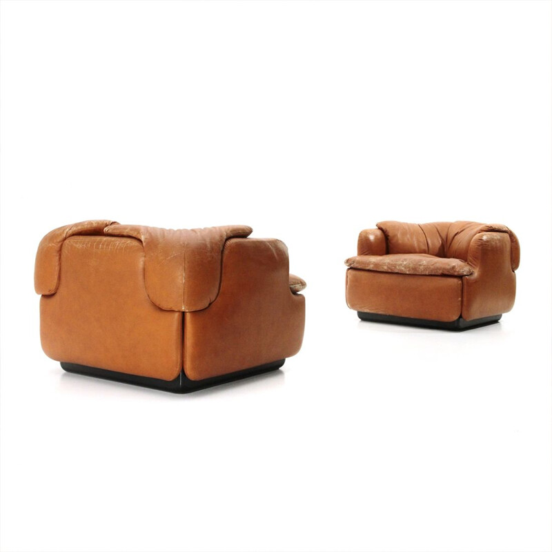 Set of 2 vintage "Confidential" leather armchairs by Alberto Rosselli for Saporiti, 1970s