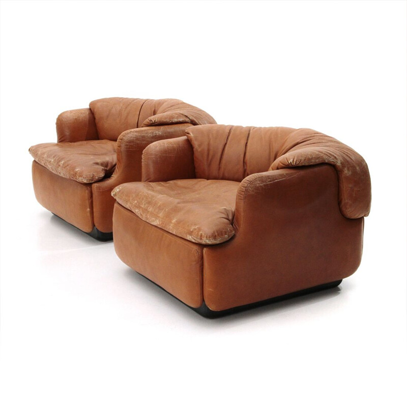 Set of 2 vintage "Confidential" leather armchairs by Alberto Rosselli for Saporiti, 1970s