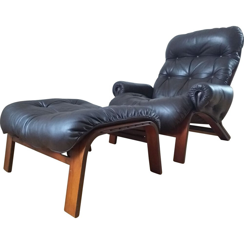 Leather armchair with ottoman by RyBo Rykken and Oddvin Rykken, 1970s.