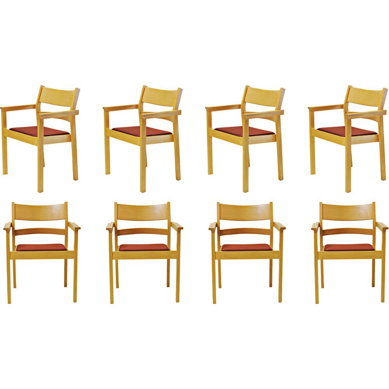 Set of 8 vintage beech armchairs by Hans J. Wegner