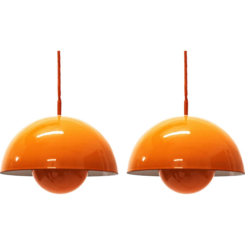 Set of 2 vintage "Flowerpot" pendant lights by Verner Panton for Louis Poulsen, Denmark