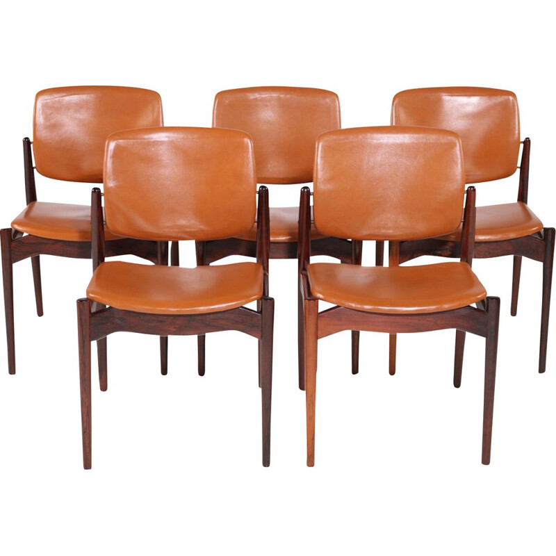 Ensemble de 5 chaises à repas vintage en palissandre par Erik Buch