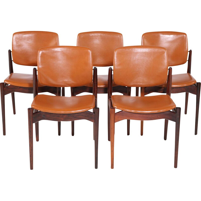 Conjunto de 5 cadeiras de jantar vintage em pau-rosa de Erik Buch
