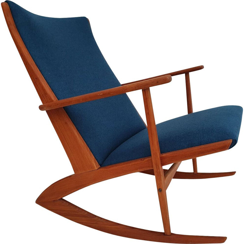 Chaise à bascule en teck et laine vintage par Holger Georg Jensen, 1960