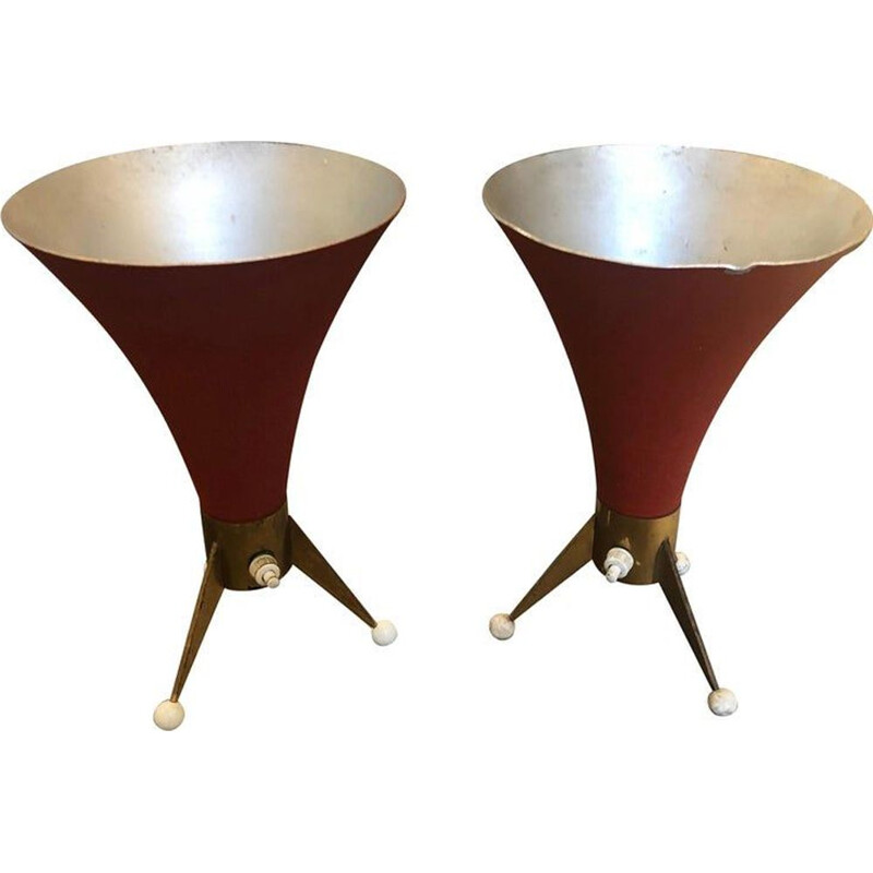 Set of 2 vintage brass table lamps, Italy, 1960s